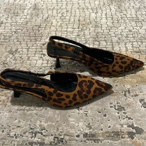 Leopard print sling back kitten heels